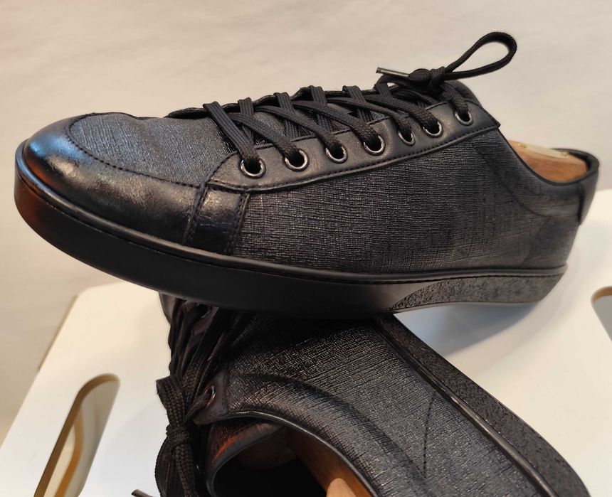 Pantofi sport casual 43.5 44 de lux GUCCI piele naturala embosata premium negru
