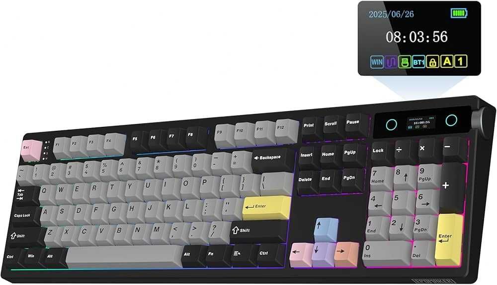 Tastatura mecanica gaming Epomaker TH108 Pro NOUA la cutie (RGB, wireless, display, silentioasa, switch detasabile)