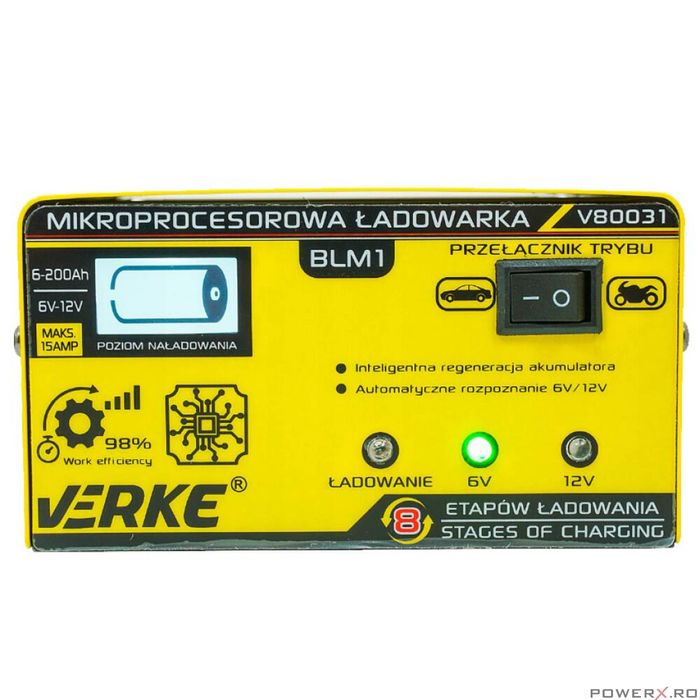 Redresor auto cu microprocesor, 6/12 V 15A, incarcare in 4 etape,