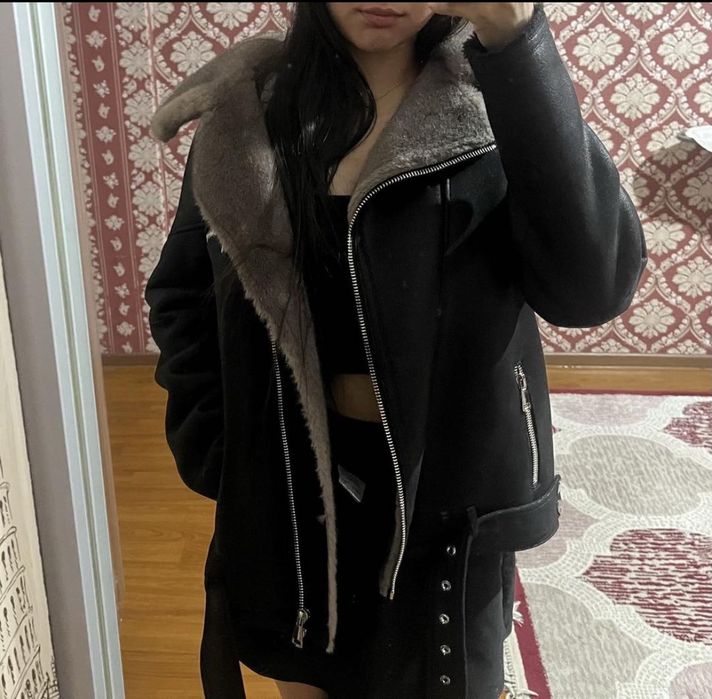 Теплая кожанка с мехом