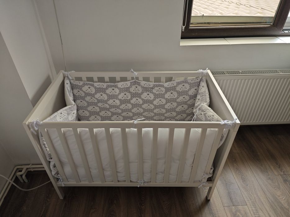 Pătuț copil lemn Ikea + saltea cocos + laterale