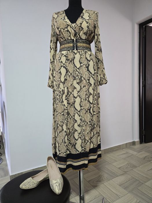 Balerini din piele naturala moale cu print snake
