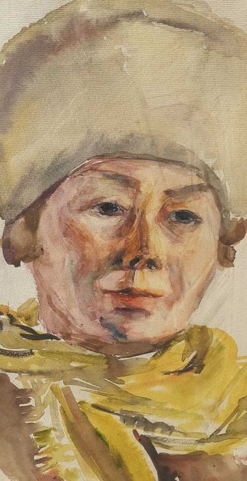 Tablou vechi - portret de iarna - semnat indescifrabil