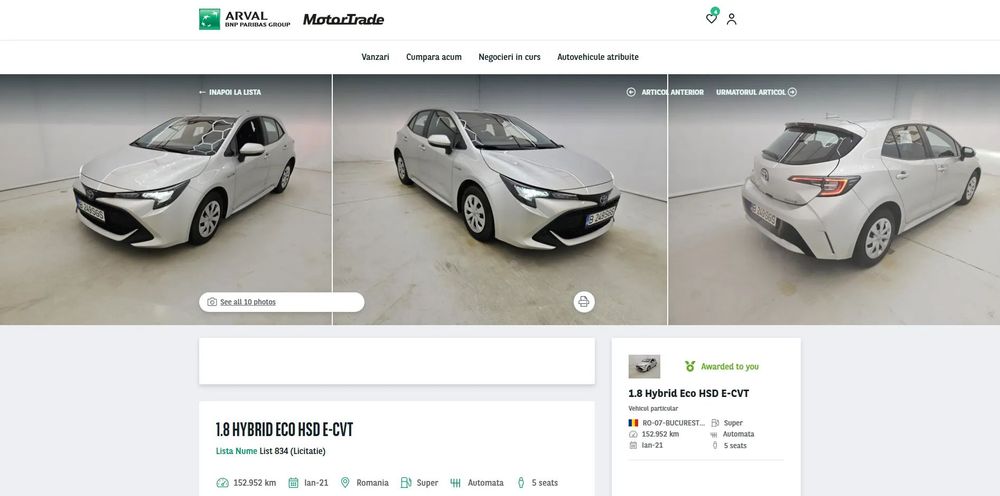 Toyota Corolla Cons 4.8% Business CumpRoNouLeasOperat Hybrid auto TVA ded