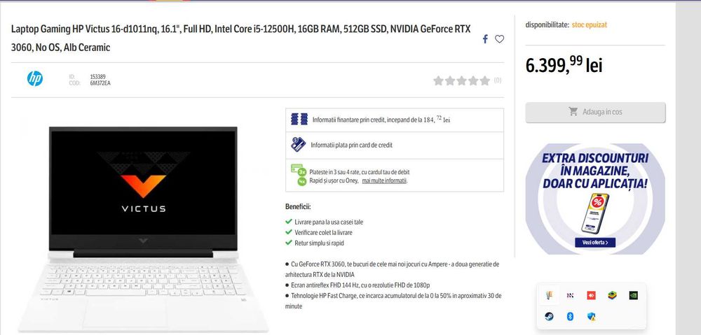 Vand laptop Victus By Hp 16.1