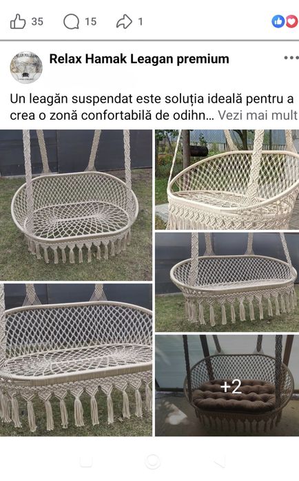 Leagăn suspendat dublu/balasoar/hamac macrame