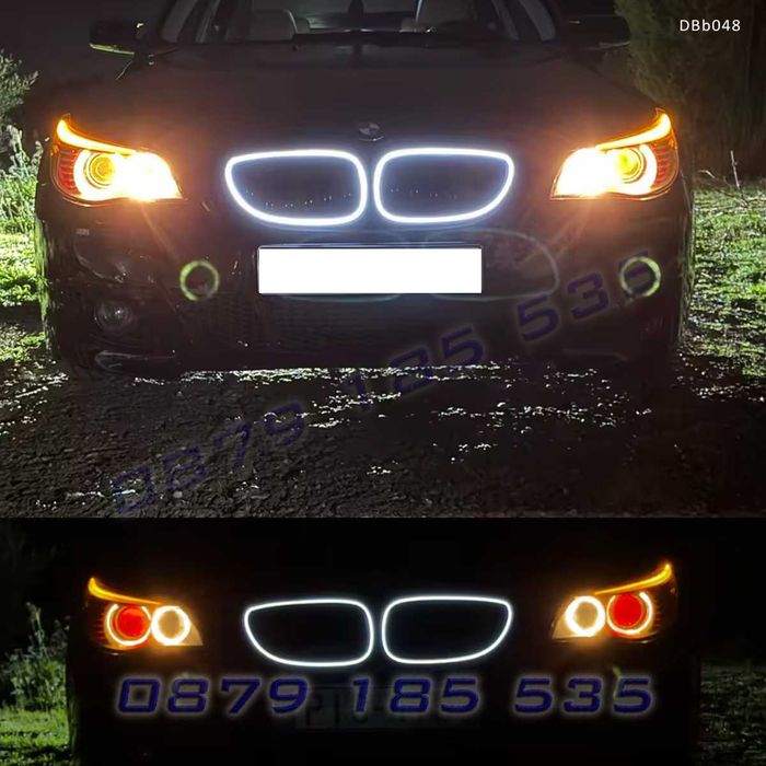 Двойни светещи LED бъбреци за BMW E60 E61 черен гланц DBb048 решетки с лед светлини бмв е60