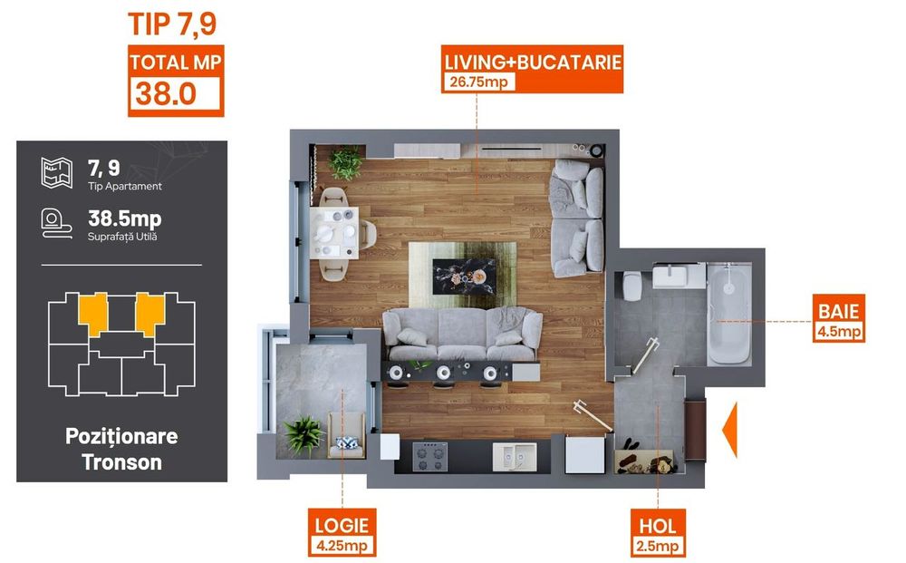 FINALIZAT Apartament 1 camera, bloc NOU Dacia - Pacurari, MUTARE AZI — fotografia 3