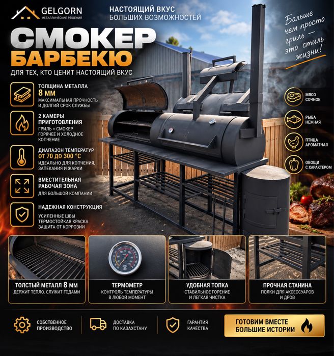 СМОКЕР 2,4 М — 60–80 КГ МЯСА | 8 ММ МЕТАЛЛ