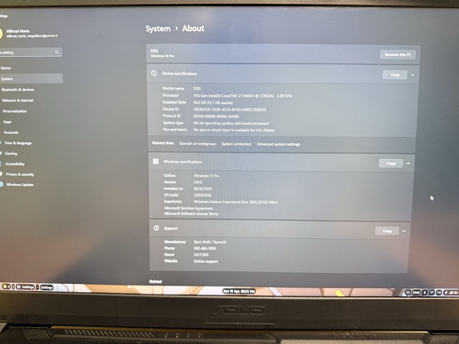 Laptop gaming Asus TUF17,  Intel  I7 , SSD 1TB, diag. 17.3 inch