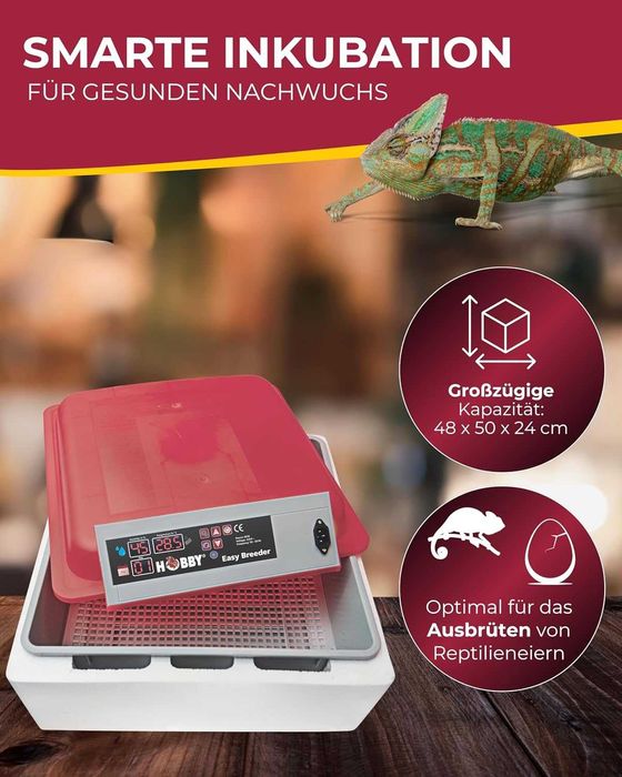 Incubator oua Hobby Easy Breeder reptile, 18 containere, 80W, 48x25x51cm