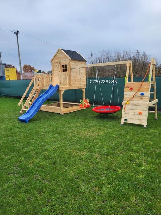 Complex  loc de joaca  mare căsuța lemn leagăne copii