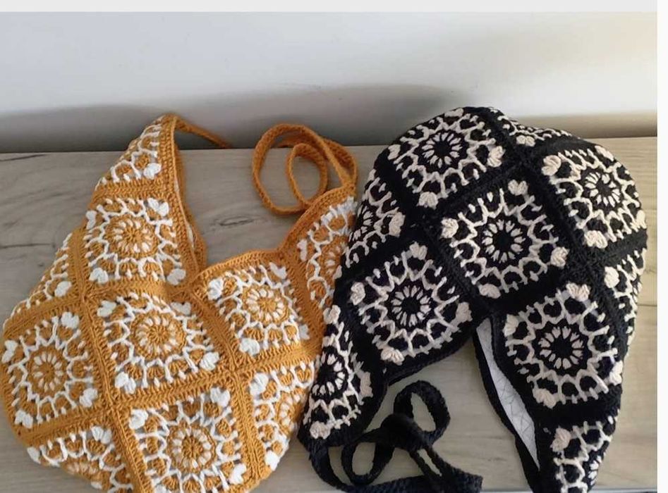 Geantă handmade alb-negru din bumbac | Unicat