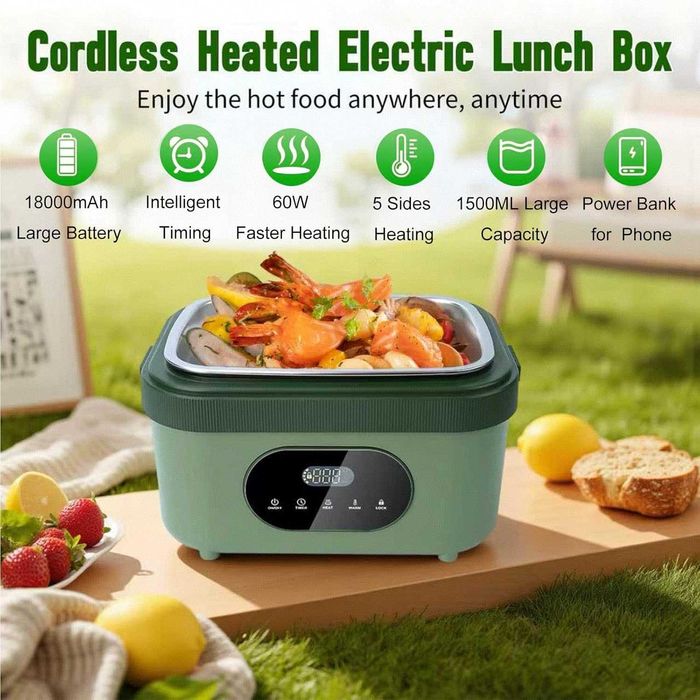 MDHAND Отопляема кутия за обяд за мъже - Безжична електрическа кутия за обяд с батерия 18000mAh