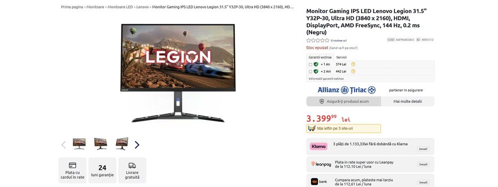 Monitor Lenovo Legion 4k / 144hz/ 31.5 INCH / IPS / GARANTIE
