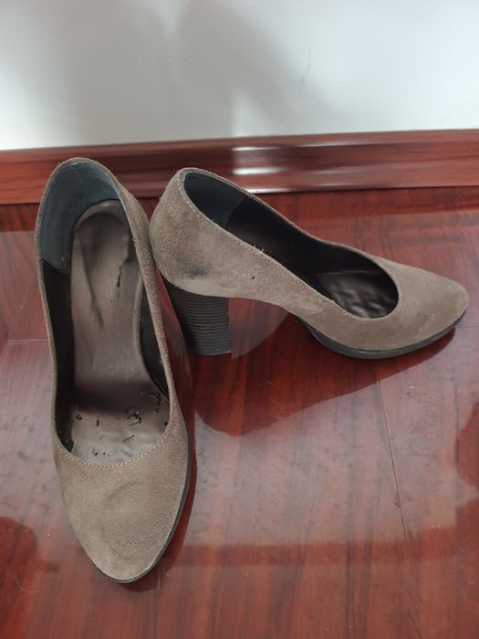 Pantofi toc 10cm crema Piele intoarsa 37