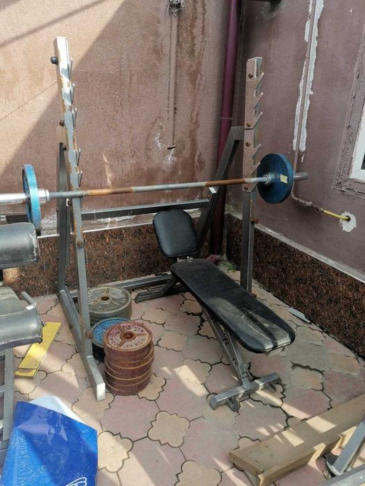 Штанга блины подставка и скамья комплект 250 КГ
