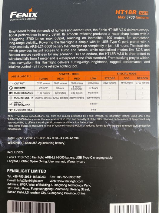 Lanterna Fenix 3700 lumeni 1100m Fenix HT18R V2.0 nitecore olight edc