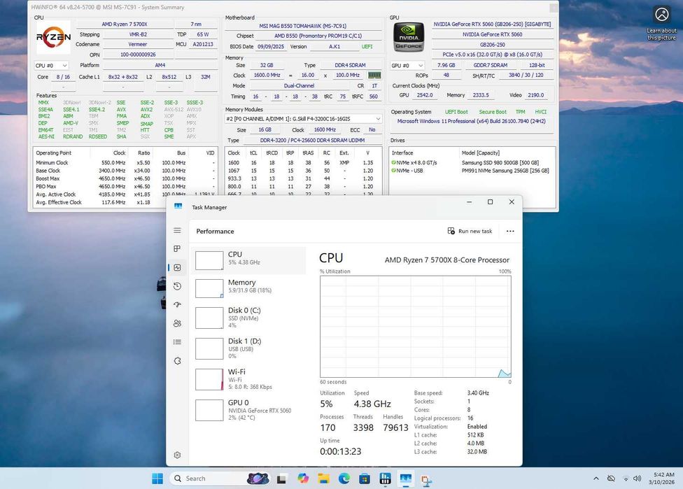 PC Gaming AMD Ryzen 7 5700X RTX 5060 32GB RAM