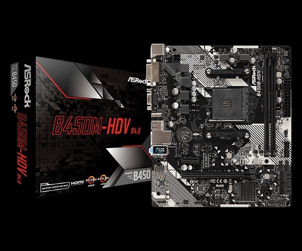 Комплект AMD Ryzen 5 3600 box, ASrock B450M-HDV R4.0