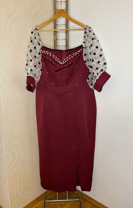 Rochie lunga cu slit si perle aplicate Shein Curve - 4XL (48)