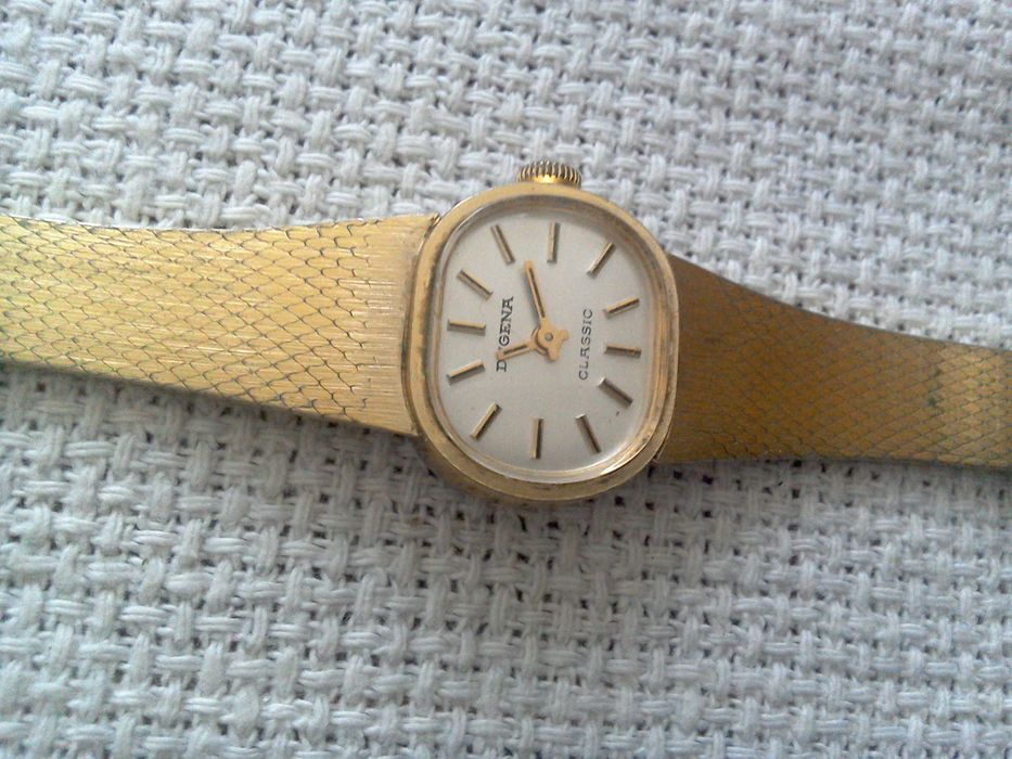 Ceas Dugena mecanic, elvețian, dama,curea carcasă placate aur