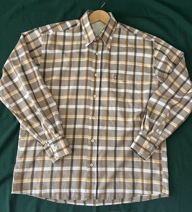 Camasa in carouri de nuante maro, eleganta si comoda, din bumbac, marimea 40