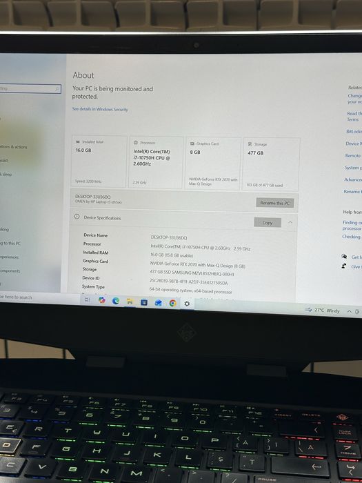 Laptop Gaming HP OMEN 15 | Ecran  300Hz| Intel i7-10750H | 16GB RAM | RTX 2070 Max-Q |