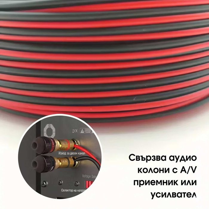 VELOCITY PRO Кабел за тонколони 22AWG Аудио кабел червен и черен за домашно кино и стерео уредби