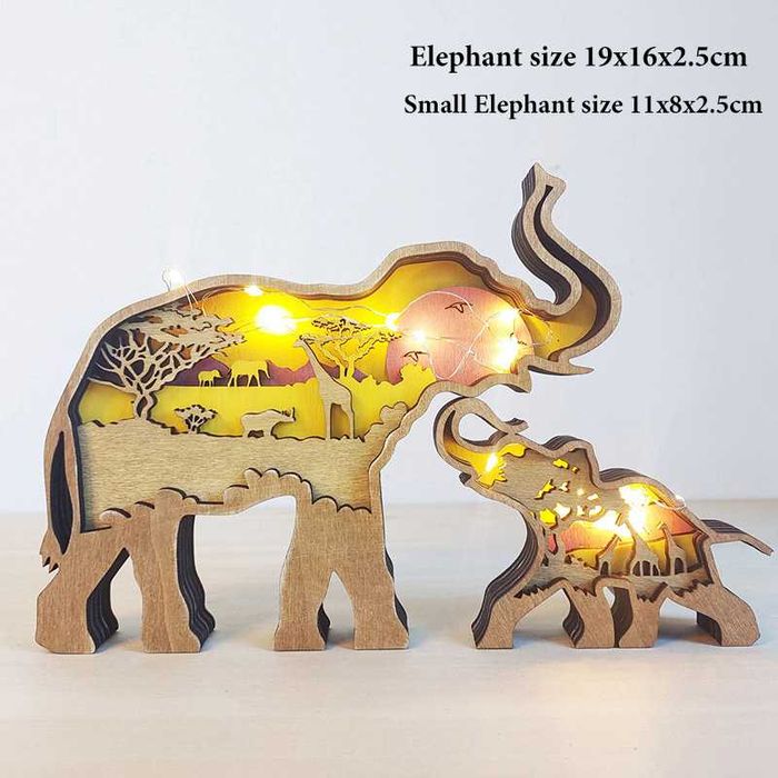Многослойна Дървена форма Слон динозавър Рекс Трицератопс LED светлина