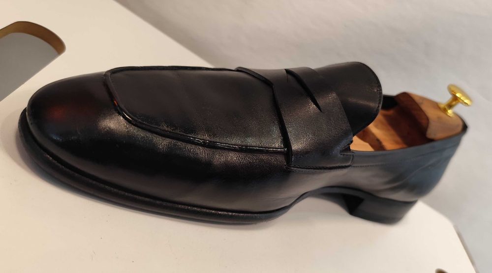 Pantofi de lux 43 43.5 44 loafer penny FABI lucrati manual piele naturala moale negru