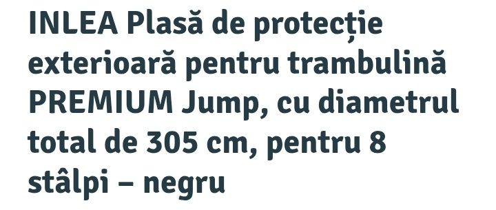 Plasă de protecţie exterioară pentru trambulină PREMIUM Jump, cu diametrul total de 305 cm, pentru 8 stâlpi