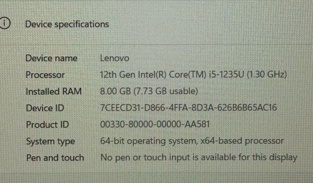 Lenovo idepad core i5 12gen 512/8