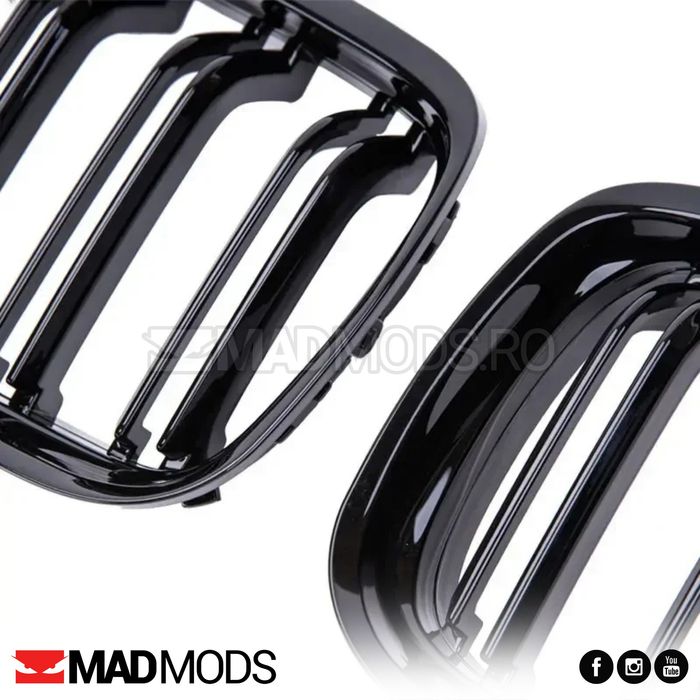Set grile duble M BMW Seria 3 E90 / E91 LCI FL Facelift, Negru lucios