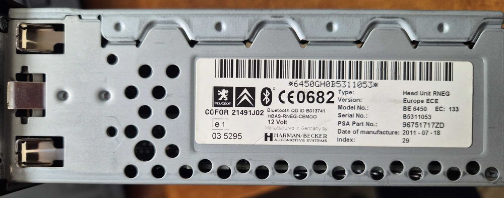 Радио Навигация за Ситроен Пежо Ц5 Х7 Harman Becker RNEG My way BE6450 RT4/RT5 Citroen C5 III X7 Radio CD Bluetooth
