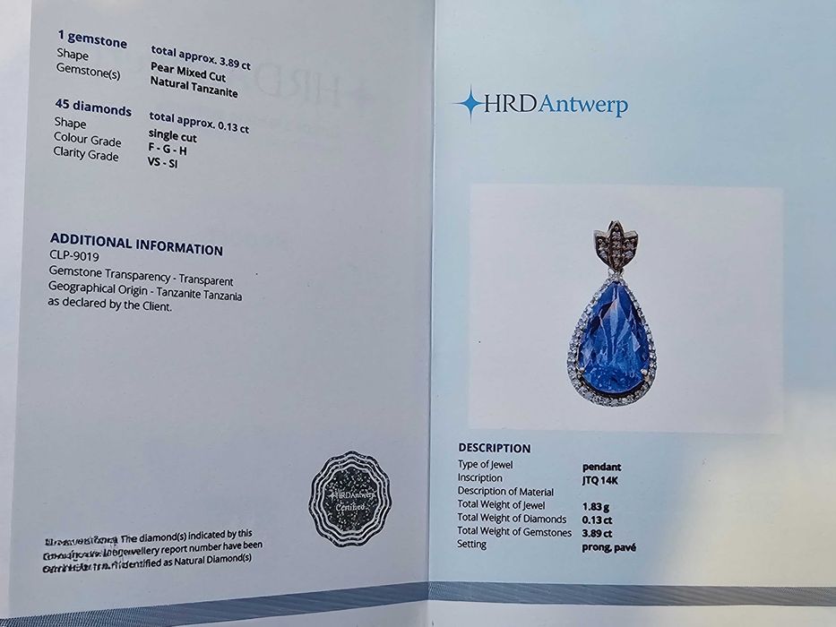 Златна висулка с естествен танзанит