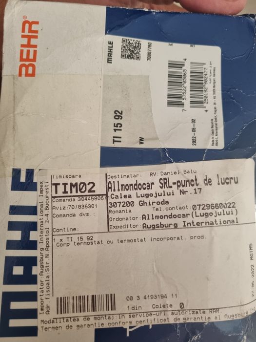 Vand termostat wv T1 15 92