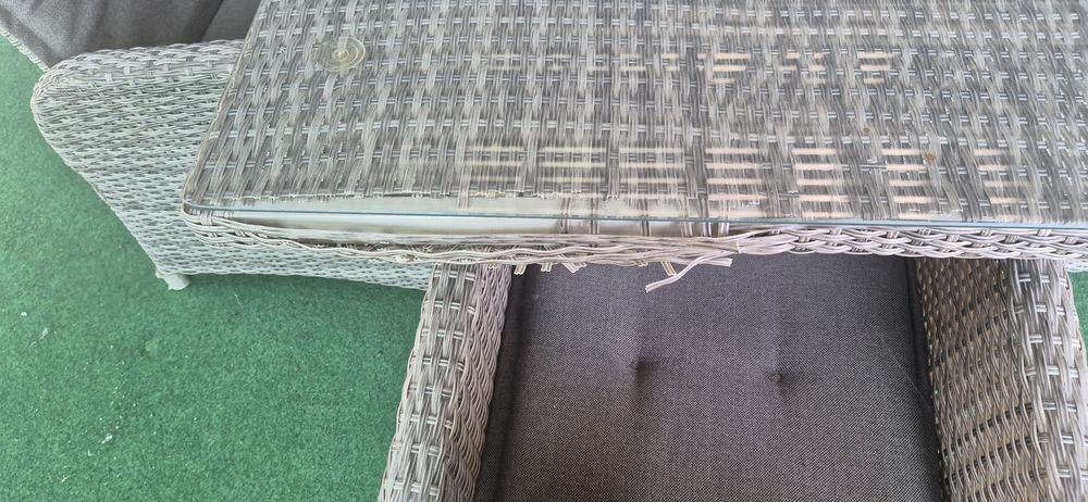 Set mobilier grădină premium – Masă + 6 scaune rabatabile, blat sticlă