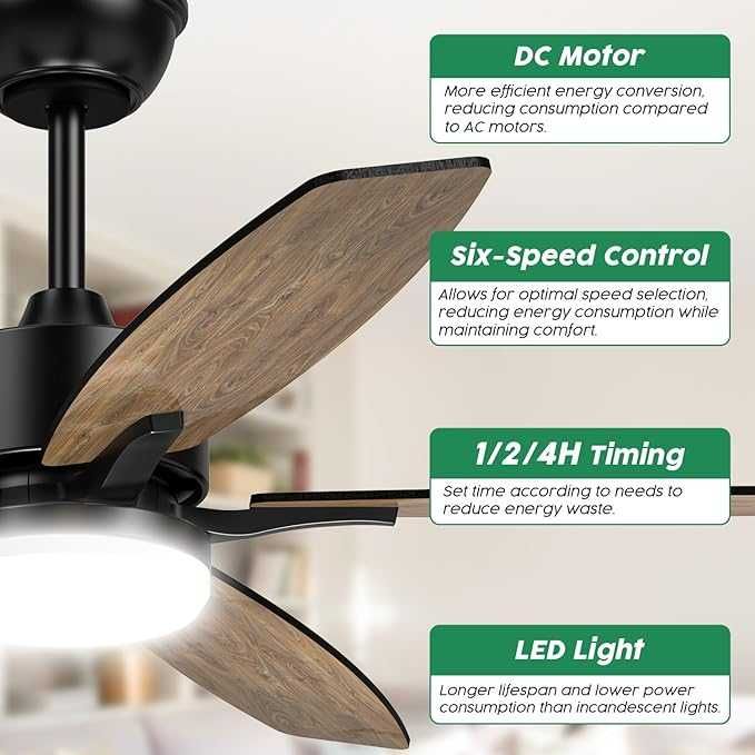 Ventilator de tavan Mefine 106 cm culoare lemn, cu lumină
