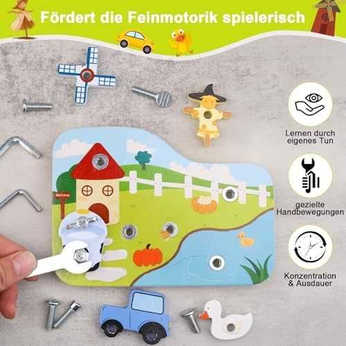 Нова Монтесори дървена играчка ферма с винтове и инструменти 3+ деца