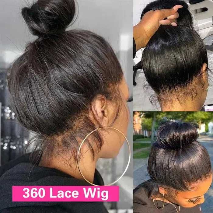 Естествена бразилска черна дълга права перука 80 см, 360° дантела