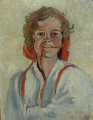 ”Domnisoara cu ochi negri” Ulei/pz/cart, F VECHI, 103 ani, 50x40cm