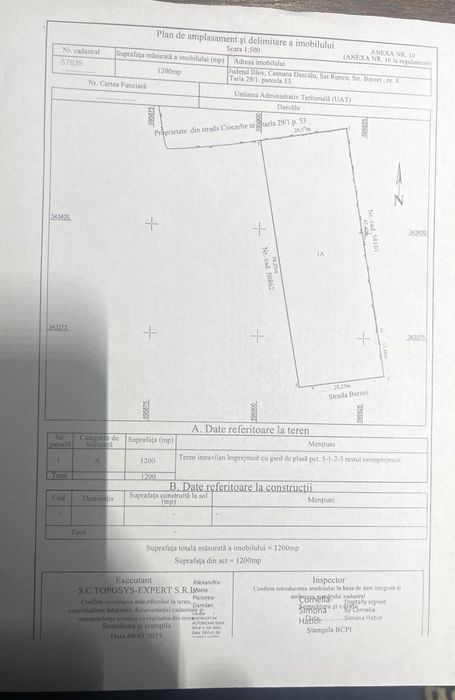Proprietar vând teren intravilan în satul Runcu comuna Dascalu