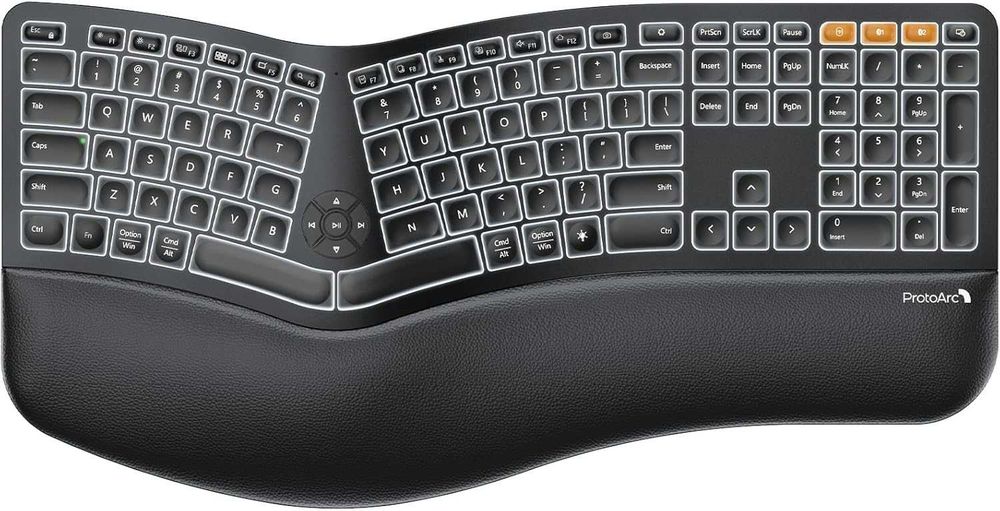 Tastatură ergonomică Bluetooth cu iluminare din spate ProtoArc,EK01 Plus,wireless USB dual,suport încheietura mâinii,reîncărcabilă,Windows/Mac/Android