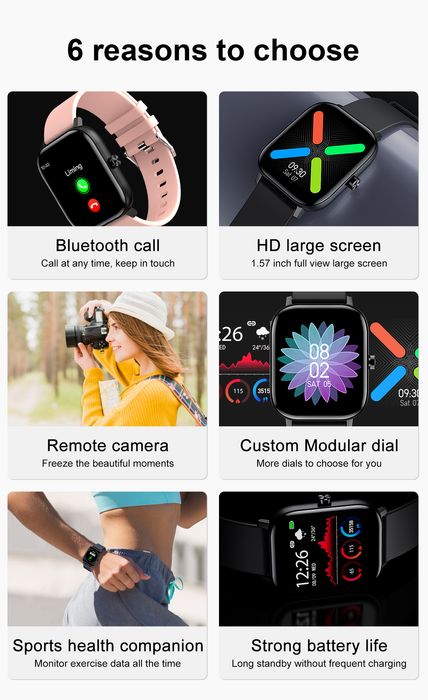 Смарт часовник Bakeey I10 1,57", разговори кръвно пулс аларма IP67 нов
