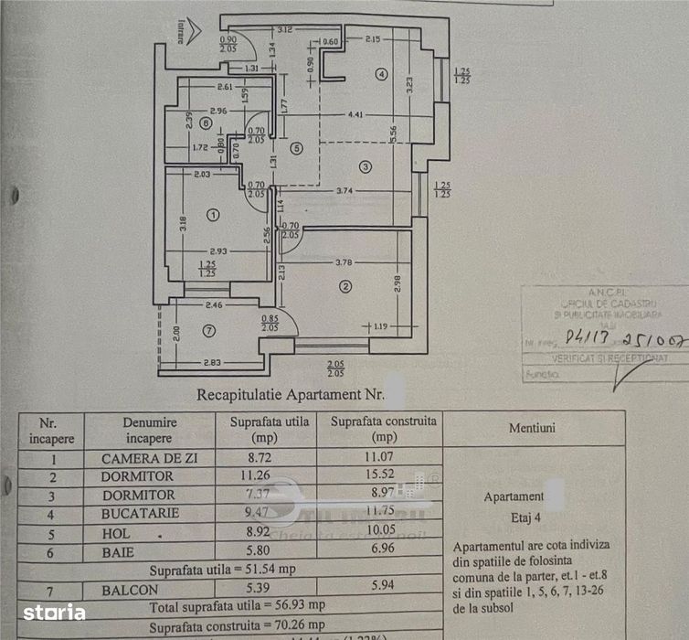Ap. 3 camere openspace, 57 mp, etaj intermediar, Tătărași