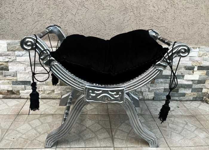 Elegant scaun stil baroc-rococo-lemn nuanta argintie-Belgia
