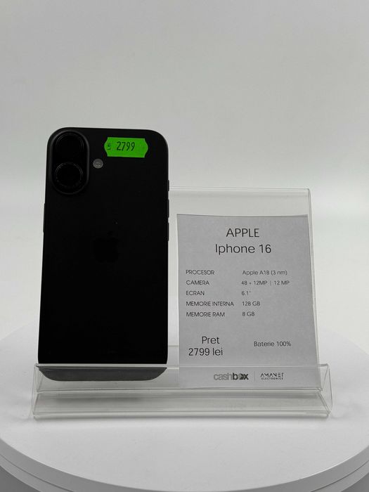 Apple iPhone 16 128 GB 100% Garantie 24 luni CashBox