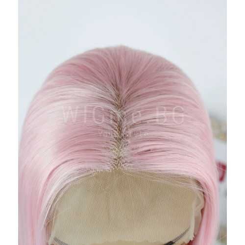 Дълга права розова лейс фронт перука Роузи