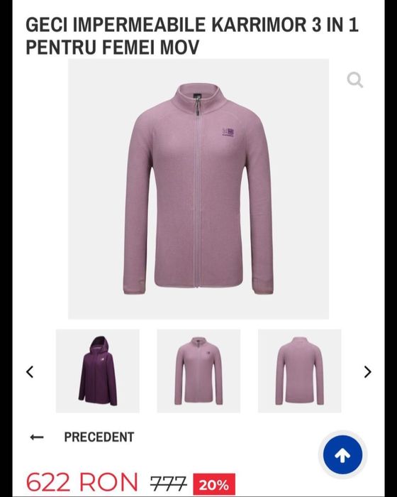 Geaca impermeabila KARRIMOR 3 in 1 pentru femei MOV